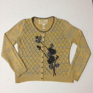 Mottled Yarn Floral Embroidered Appliqué Cardigan